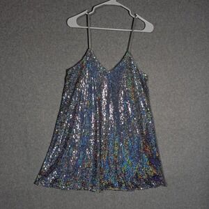 New Look Sequin Mini Dress Womens 6 Silver Disco Sparkly NIght Out Rave Festival